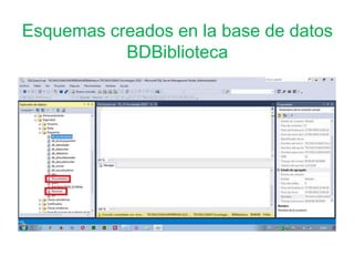 Esquemas creados en la base de datos
BDBiblioteca
 