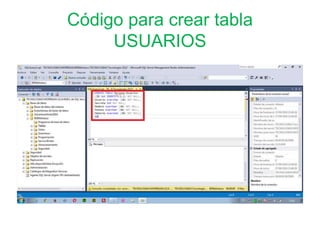 Código para crear tabla
USUARIOS
 