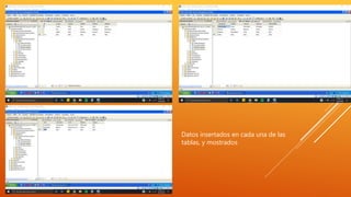 Datos insertados en cada una de las
tablas, y mostrados