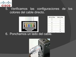 5. Verificamos las configuraciones de los colores del cable directo. 6. Ponchamos un lado del cable. 