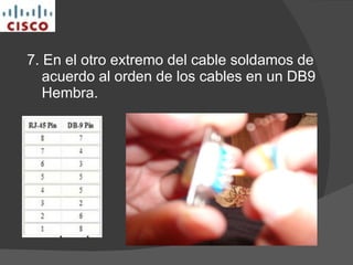 7. En el otro extremo del cable soldamos de acuerdo al orden de los cables en un DB9 Hembra.  