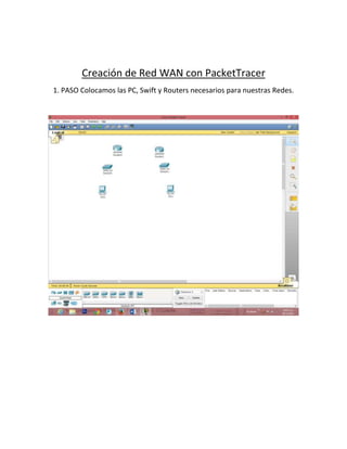 Creación de Red WAN con PacketTracer
1. PASO Colocamos las PC, Swift y Routers necesarios para nuestras Redes.

 