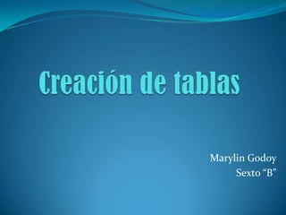 Creación de tablas  Marylin Godoy Sexto “B” 