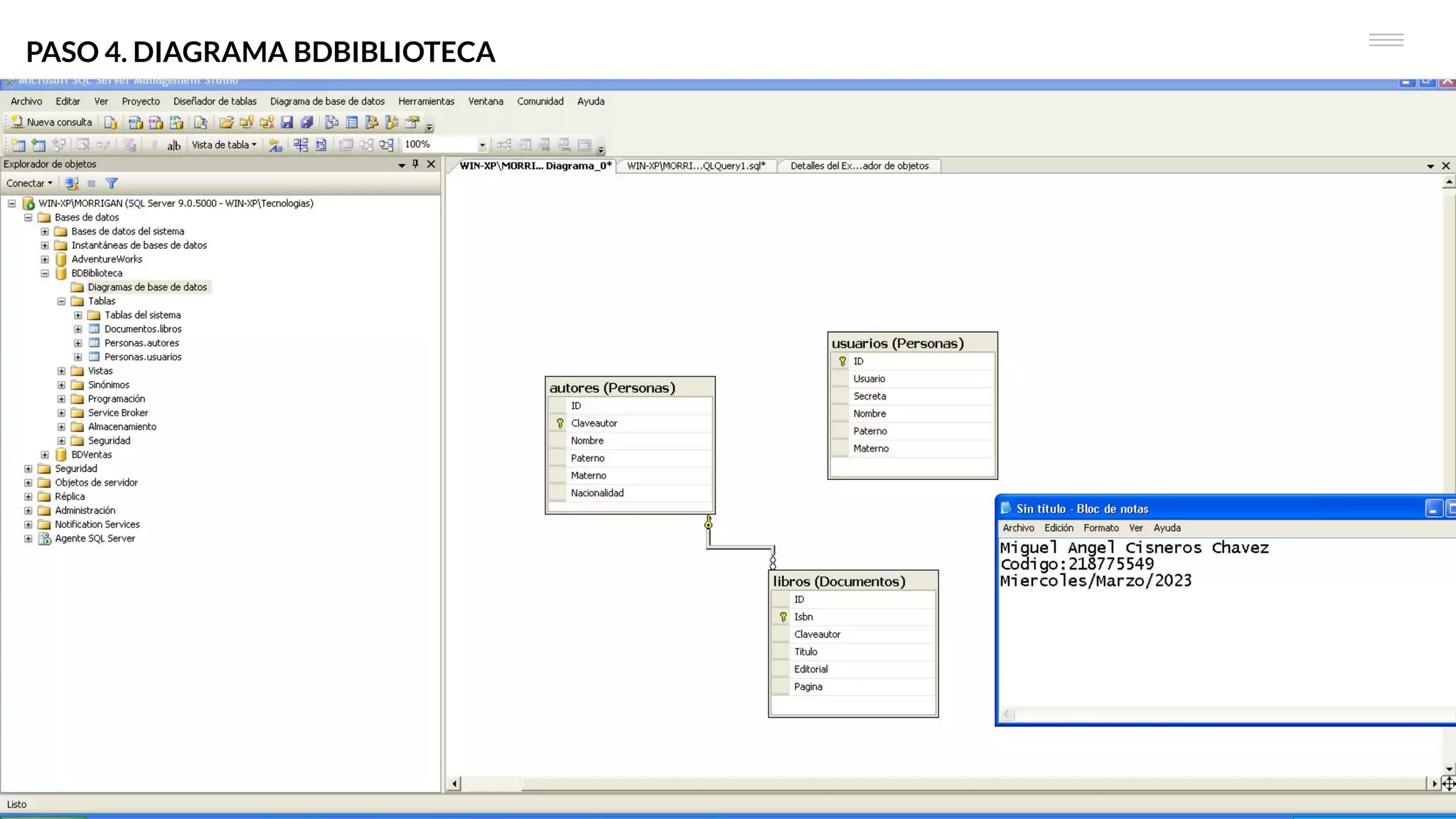 PASO 4. DIAGRAMA BDBIBLIOTECA