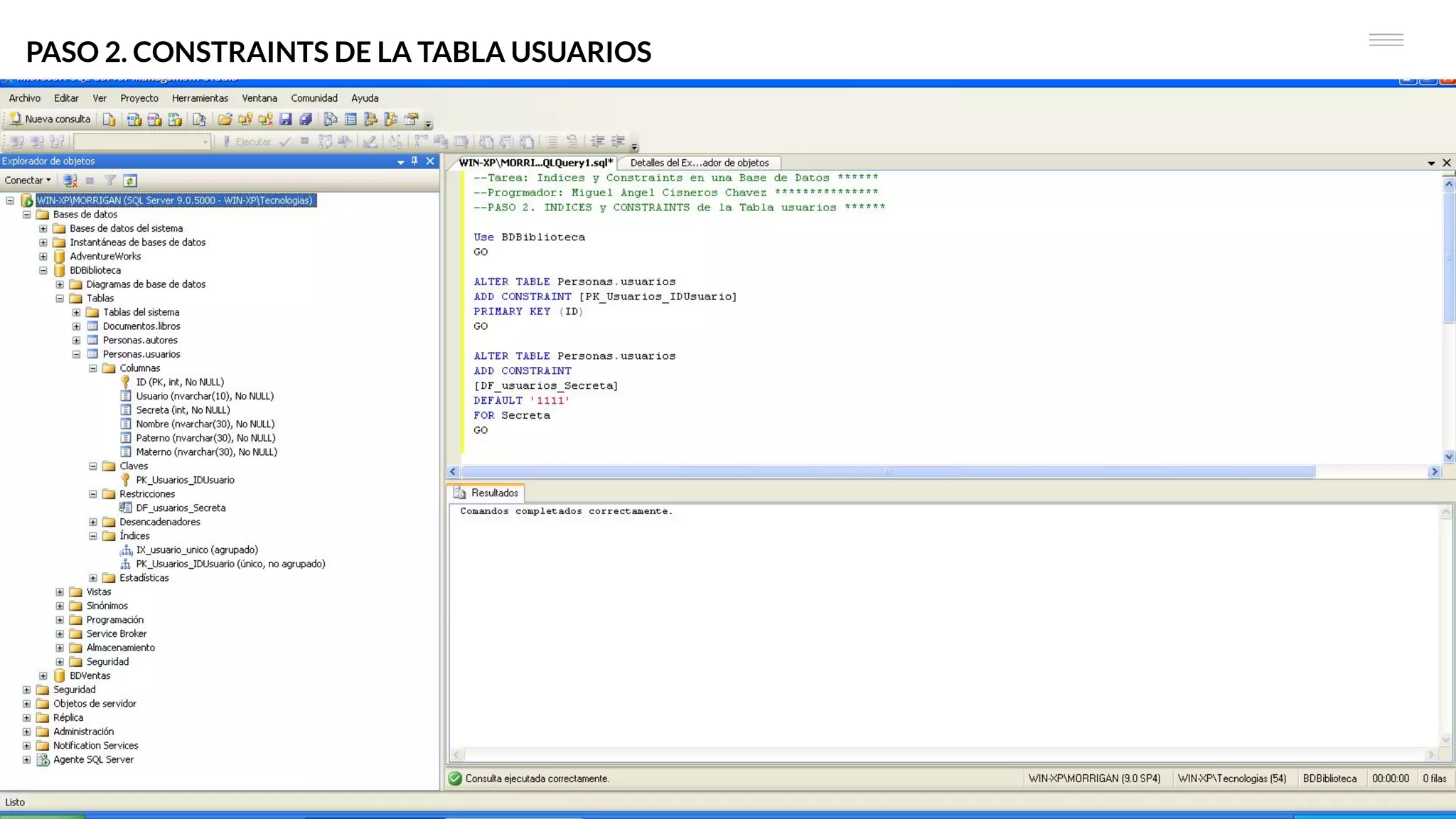 PASO 2. CONSTRAINTS DE LA TABLA USUARIOS
