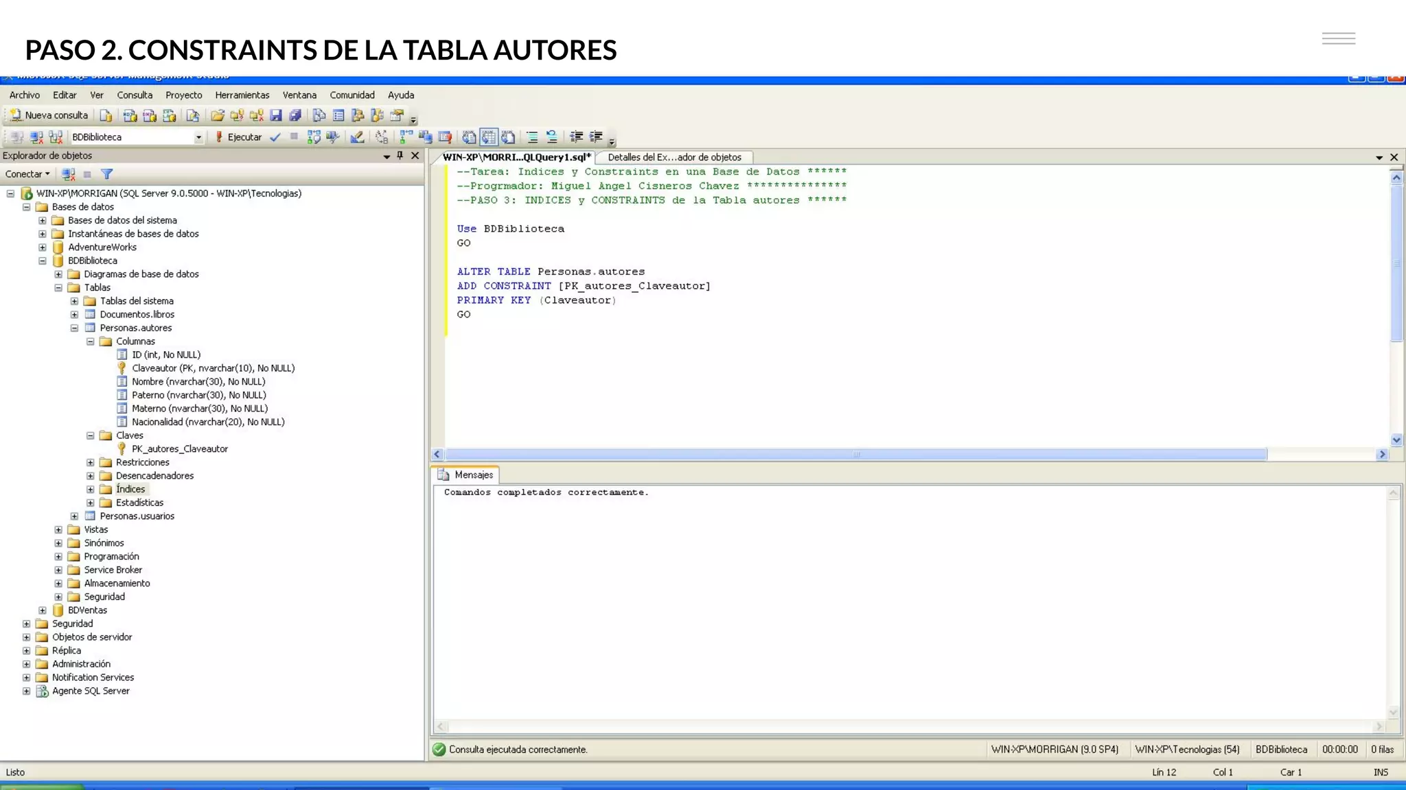 PASO 2. CONSTRAINTS DE LA TABLA AUTORES