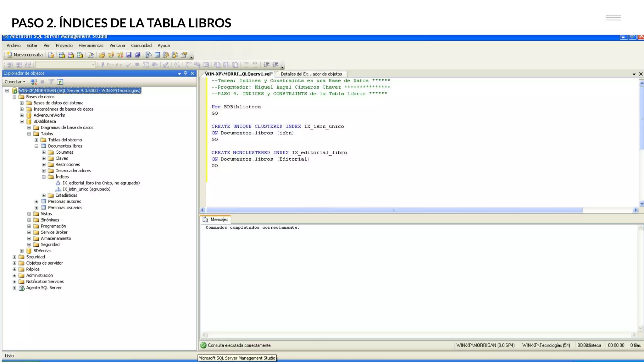 PASO 2. ÍNDICES DE LA TABLA LIBROS