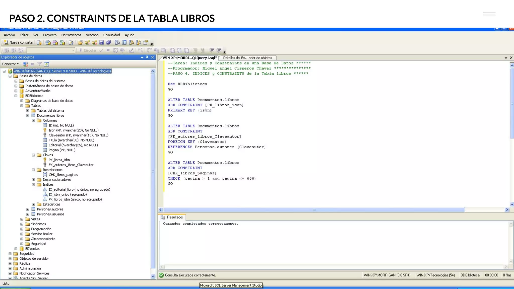 PASO 2. CONSTRAINTS DE LA TABLA LIBROS