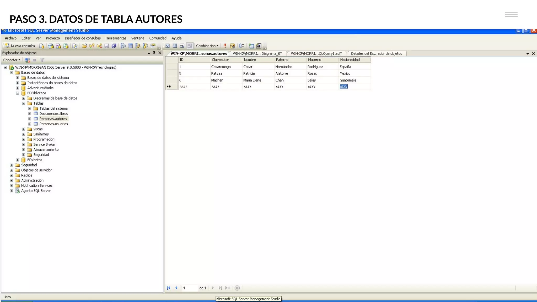 PASO 3. DATOS DE TABLA AUTORES