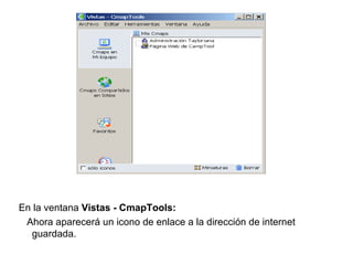 <ul><li>En la ventana  Vistas - CmapTools: </li></ul><ul><li>Ahora aparecerá un icono de enlace a la dirección de internet...