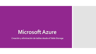 Microsoft AzureCreación y eliminación de tablas desde el TableStorage  