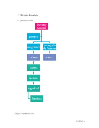 PAGINA 9
 División de trabajo
 Jerarquización
Departamentalización
 