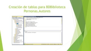 Creación de tablas para BDBiblioteca
Pernonas.Autores
 