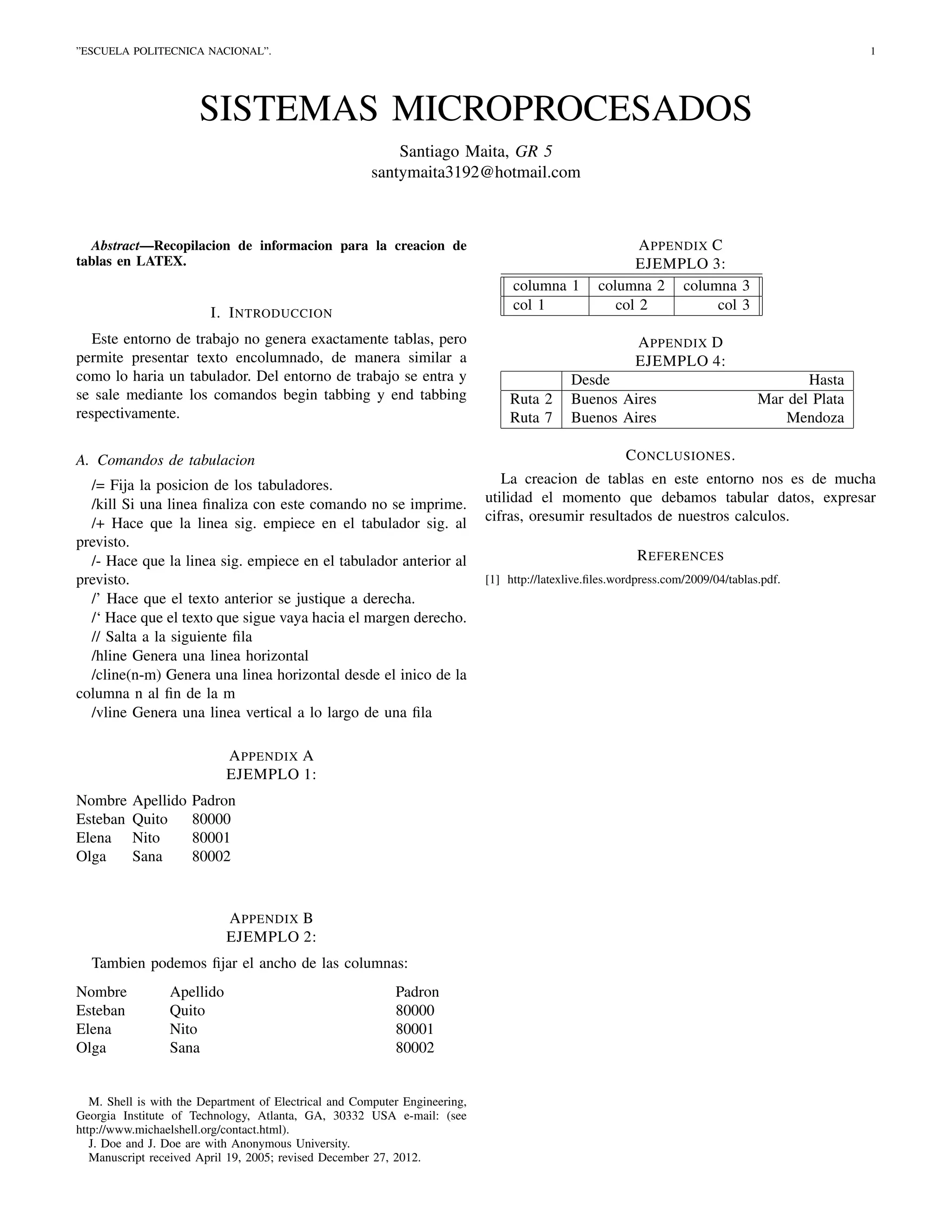 Creacion de tablas en latex PDF
