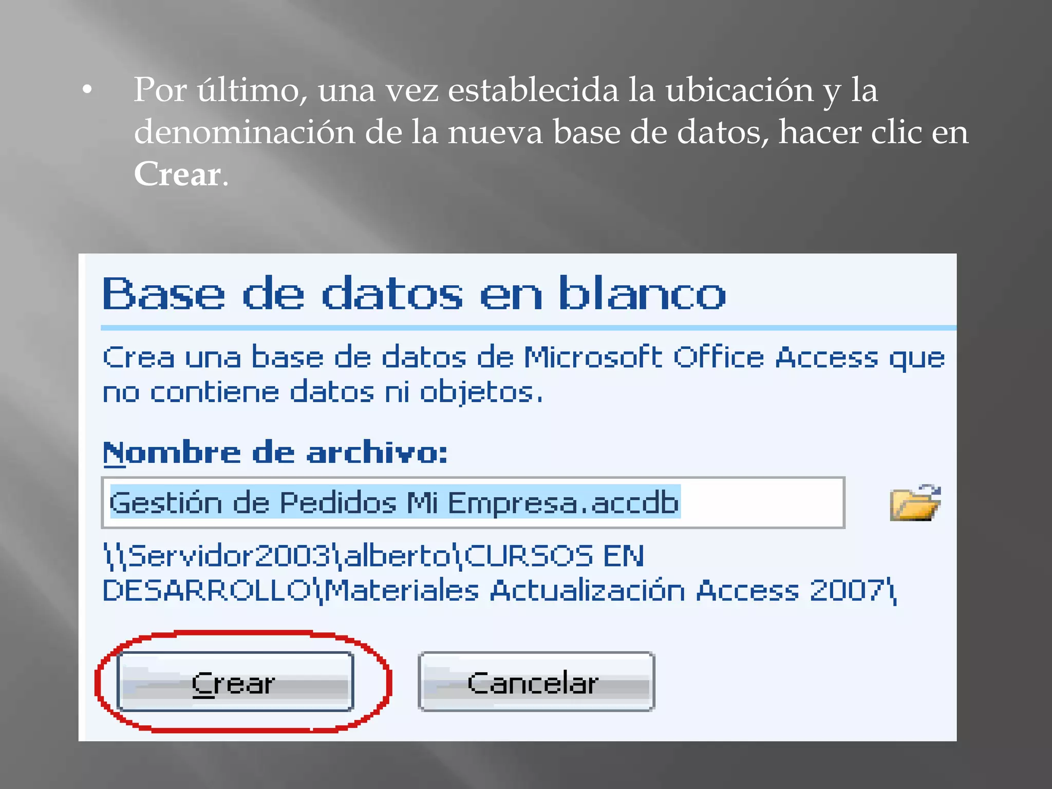 Cuando creamos una nueva base de datos, al hacer clic en "Crear", Access 2007 nos posicionará en el objeto tablas y, en concreto, nos aparecerá una primera tabla en la vista hoja de datos, para que comencemos a diseñar el objeto fundamental de Access: las tablas.Modificar  e introducir datos