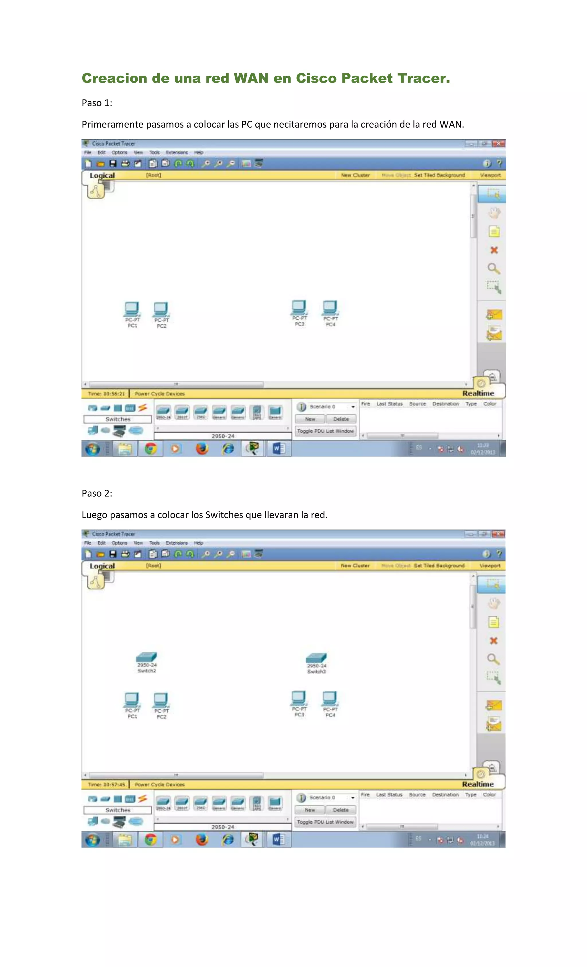 Creacion de una red wan en cisco packet tracer | DOCX