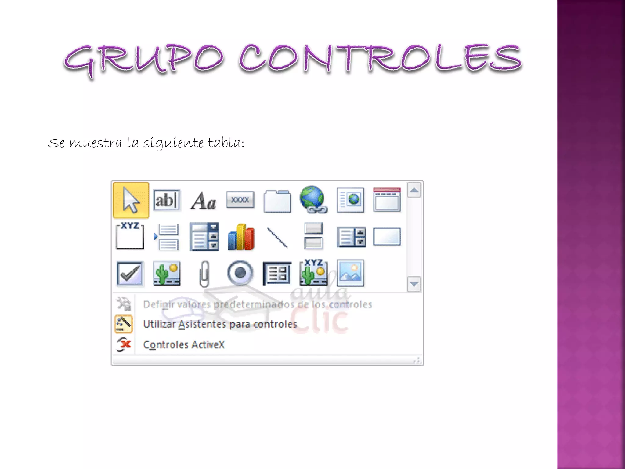 Se muestra la siguiente tabla:
 