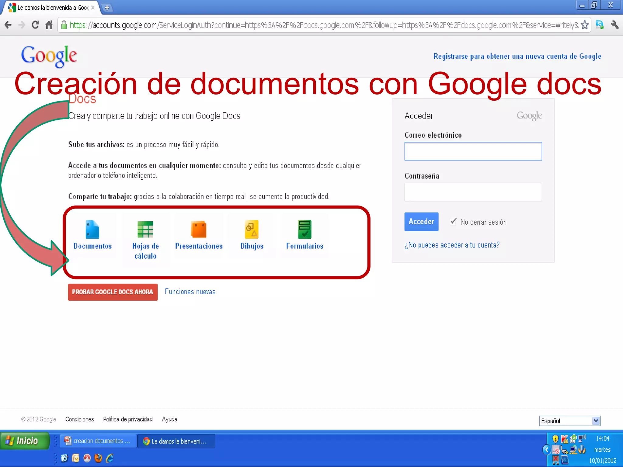Creación de documentos con Google docs