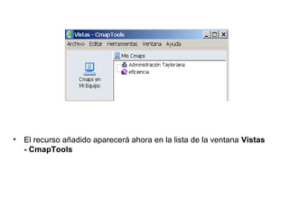 • El recurso añadido aparecerá ahora en la lista de la ventana Vistas
- CmapTools
 