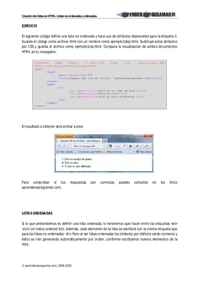 Crea Listas Ordenadas O No Html Etiquetas Ol Ul Listas Definiciones