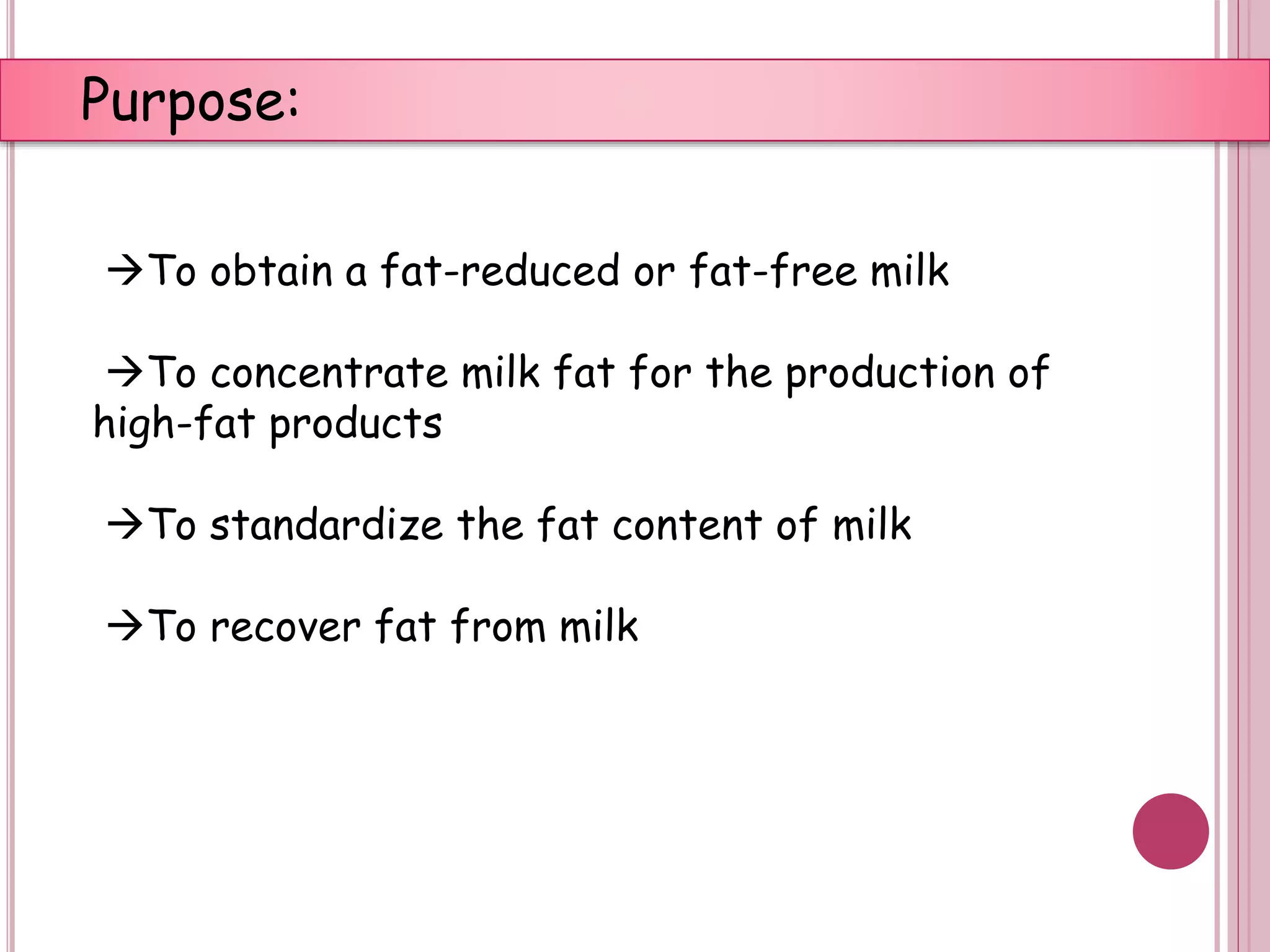 Cream separator Cream separation in milk PPT