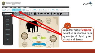 .
Al pulsar sobre Objects
se activa la ventana para
que elijas el objeto y se
arrastra al lienzo.
10