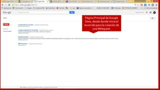 Página Principal de Google
Sites, desde donde inicia el
recorrido para la creación de
una Webquest.
 