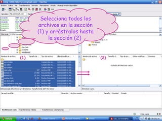 Selecciona todos los archivos en la sección (1) y arrástralos hasta la sección (2)  (1) (2) 