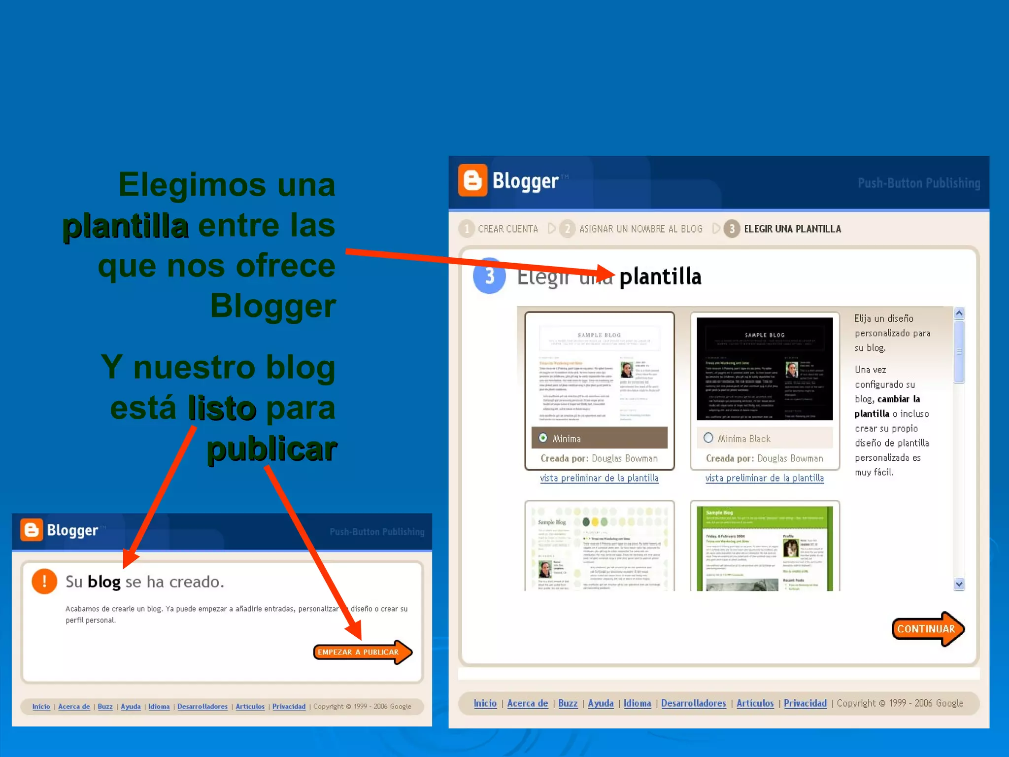 Elegimos una  plantilla  entre las que nos ofrece Blogger Y nuestro blog está  listo  para  publicar 