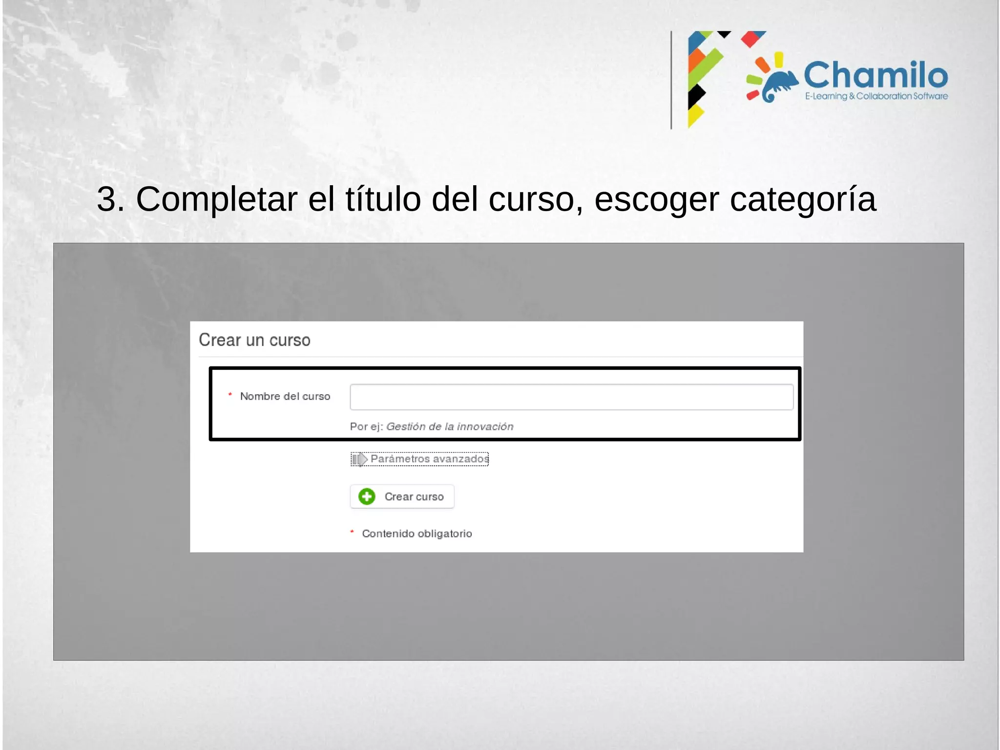 3. Completar el título del curso, escoger categoría
 