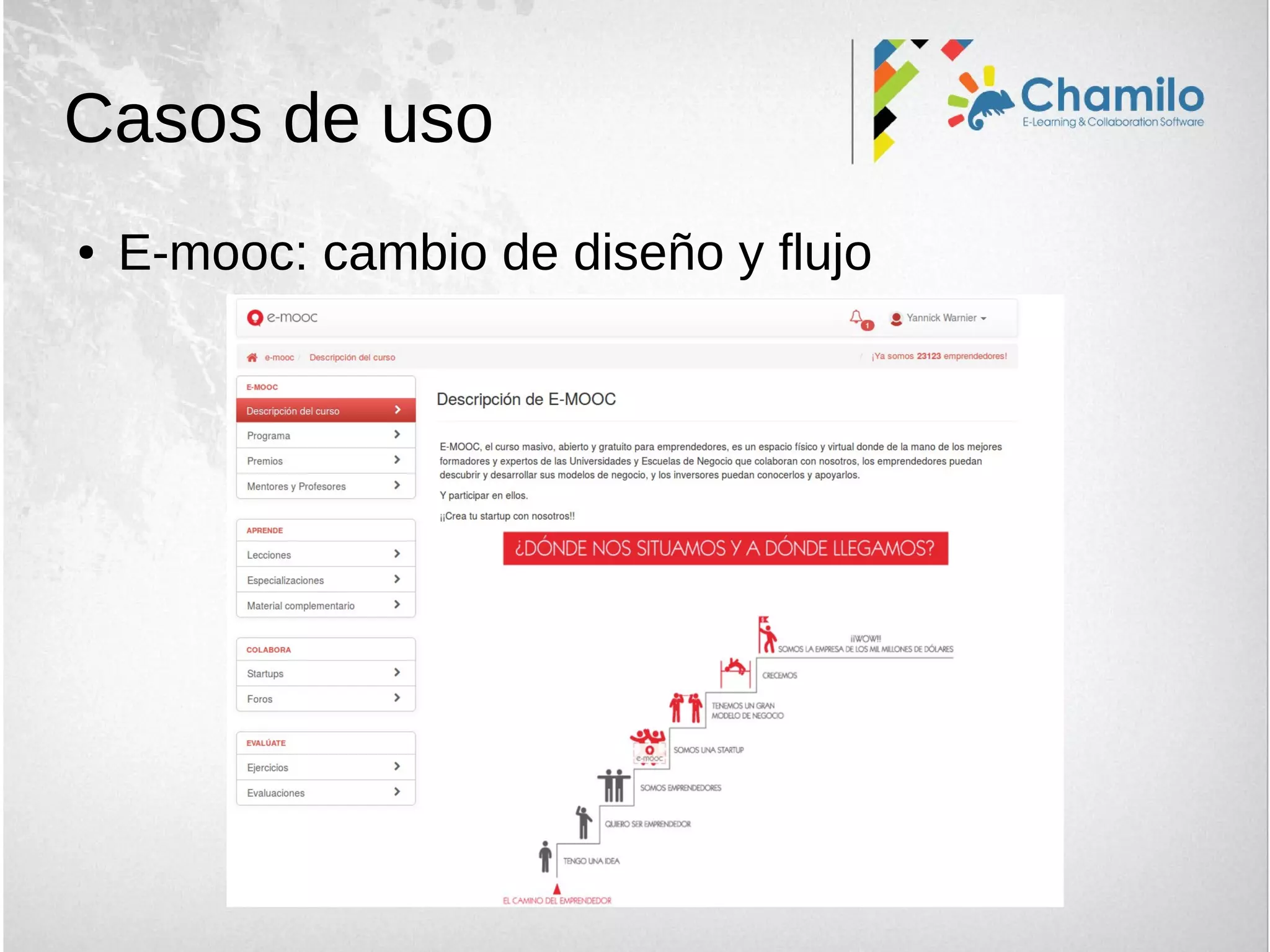 Casos de uso
● E-mooc: cambio de diseño y flujo
 
