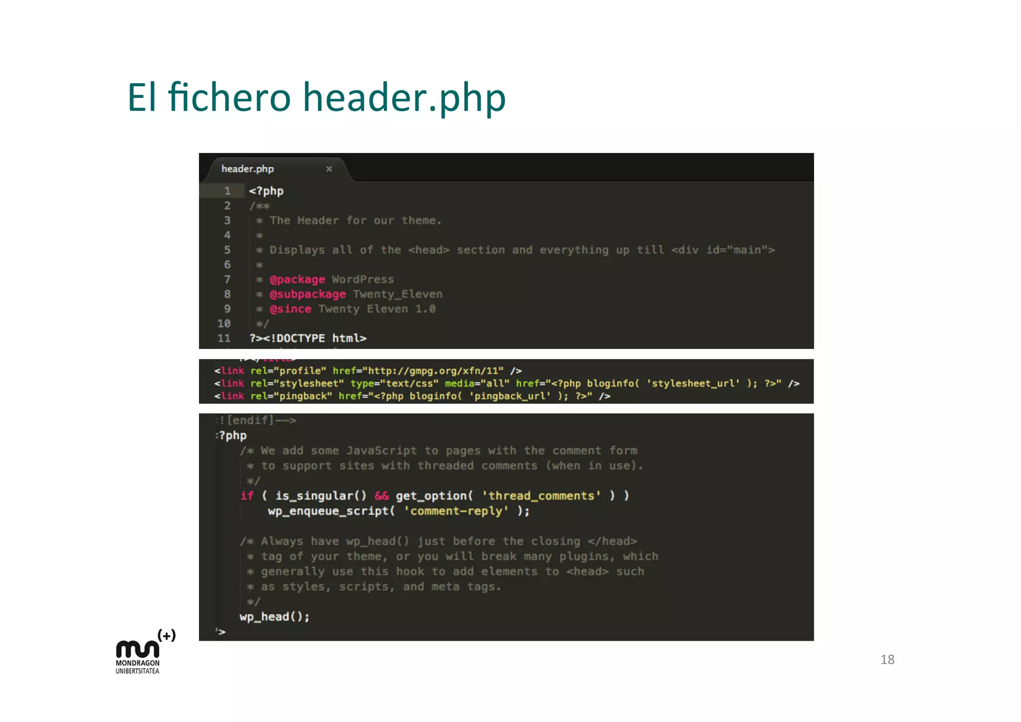 El	
  ﬁchero	
  header.php	
  
18	
  
 