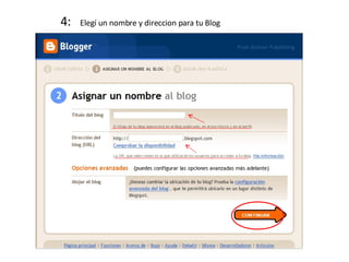 4:  Elegí un nombre y direccion para tu Blog 
