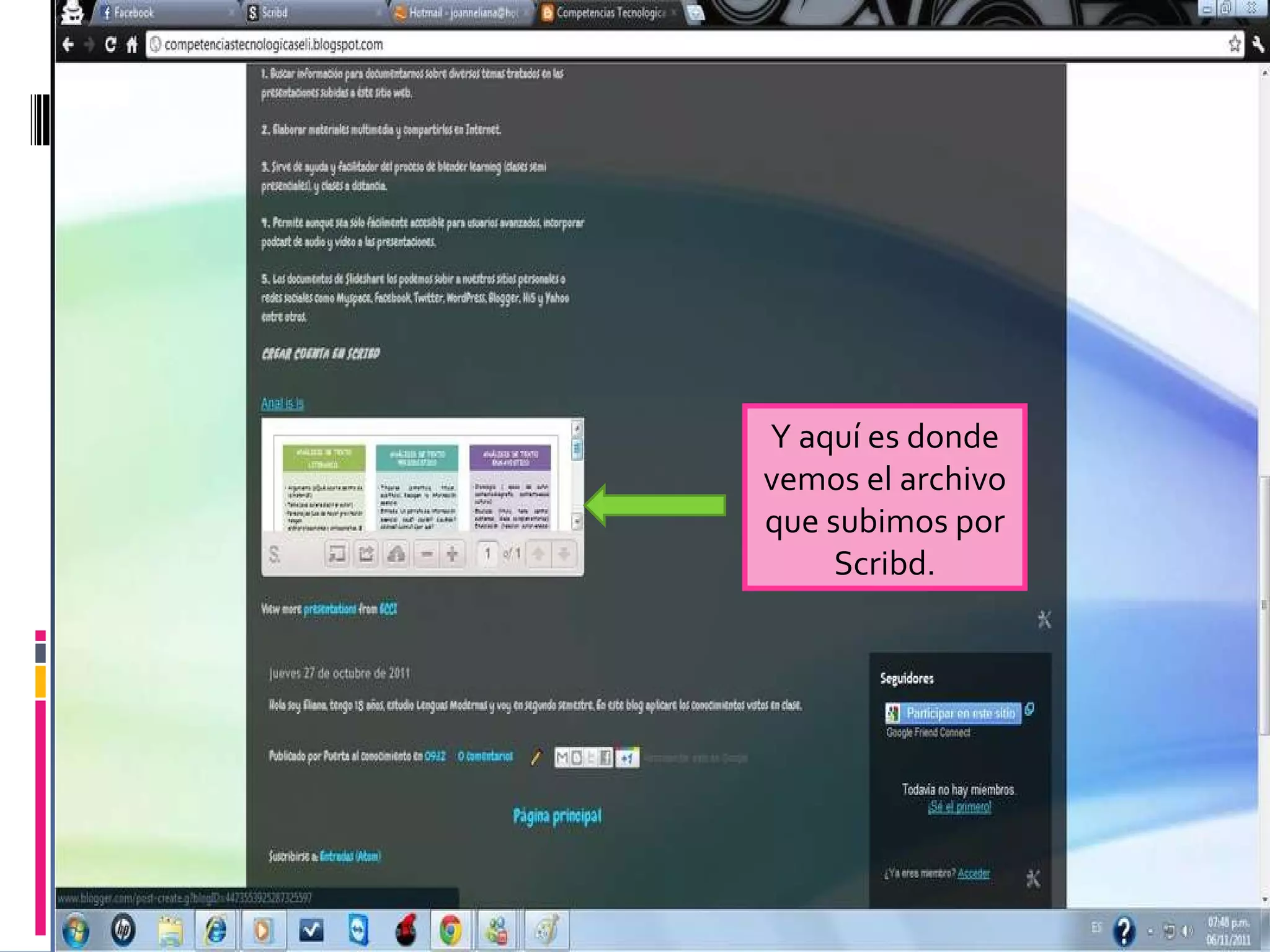 Y aquí es donde vemos el archivo que subimos por Scribd.