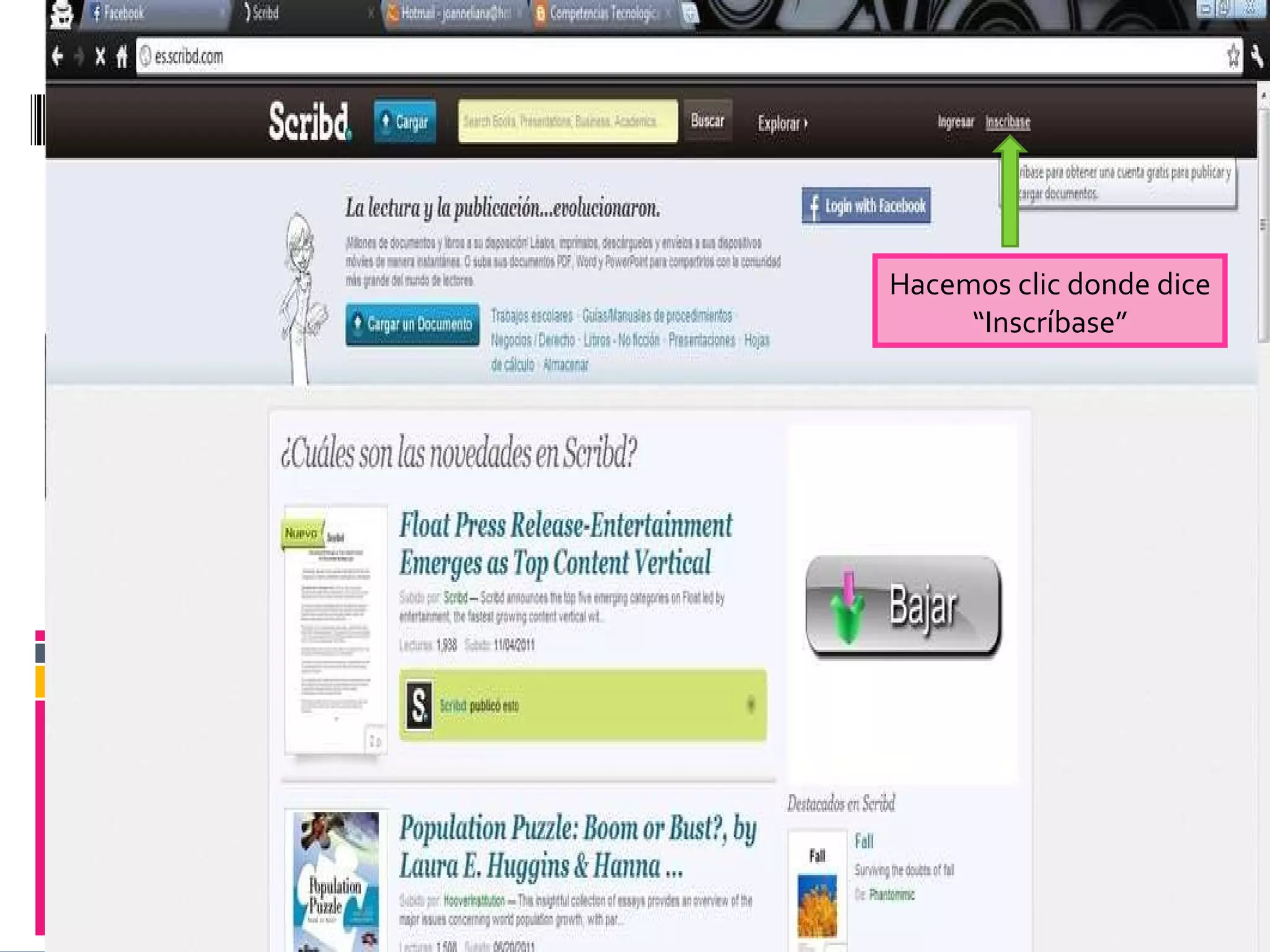 Hacemos clic donde dice “Inscríbase”