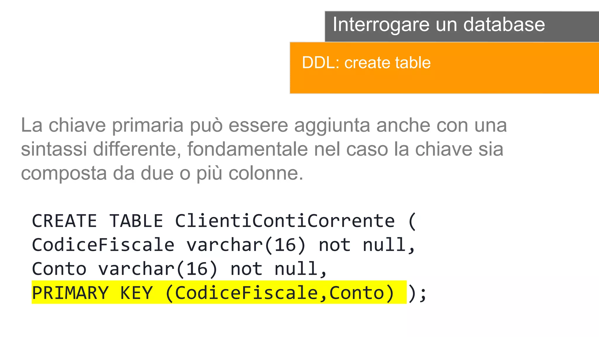 Creare tabelle sul database MySql | PPT