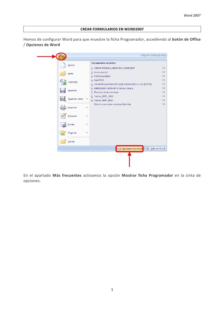 Crear formularios en word2007