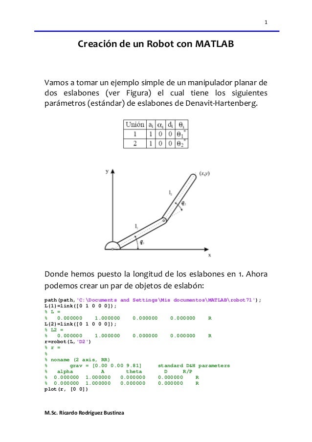 to table matlab matrix robot Crea matlab con