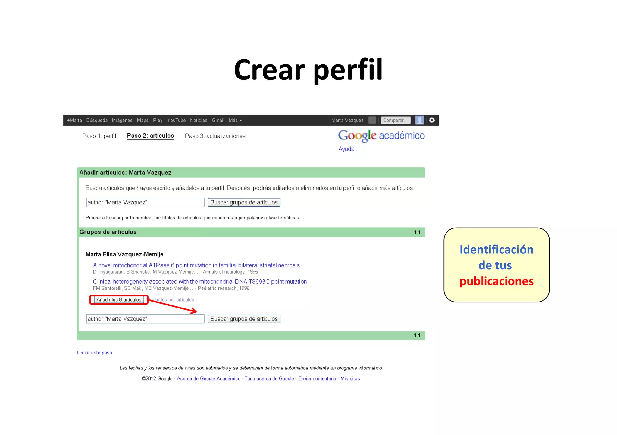 Crear perfilCrear perfil
Identificación
de tusde tus 
publicaciones
 