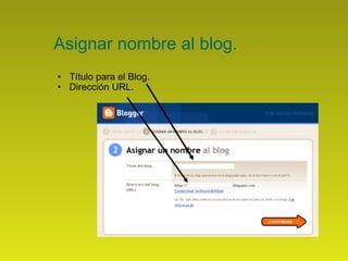 Asignar nombre al blog. Título para el Blog. Dirección URL. 