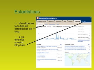 Estadísticas. Visualizamos todo tipo de estadísticas del blog. Y ya  tenemos  nuestro  Blog listo. 