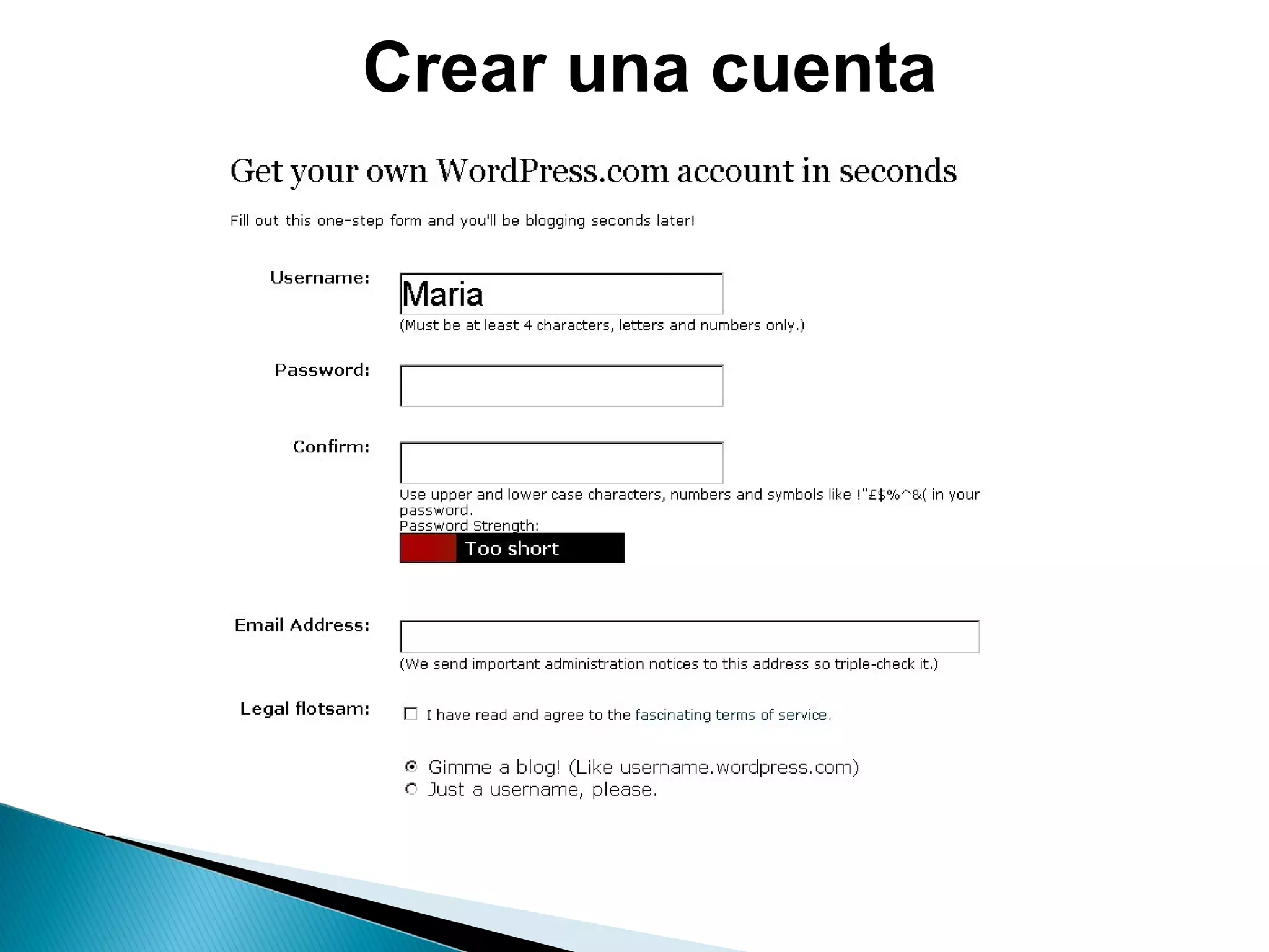 Crear una cuenta
 