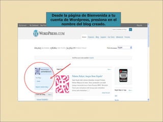 Desde la página de Bienvenida a tu cuenta de Wordpress, presiona en el nombre del blog creado. 