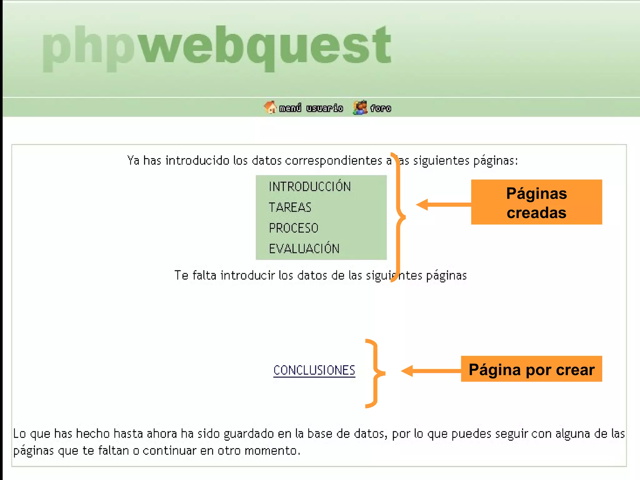 Páginas creadas Página por crear 