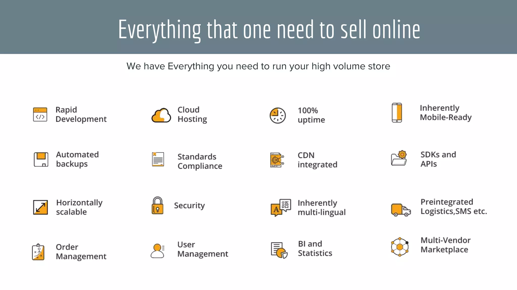 Everything that one need to sell online
We have Everything you need to run your high volume store
 
