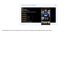 @Entity
@Data
@AllArgsConstructor
@NoArgsConstructor
public class ContentCollection {
@Id
@GeneratedValue(strategy = GenerationType.AUTO)
private UUID id;
@ManyToOne
private Content lead;
@ManyToMany
private Set<Content> popular;
@ManyToMany
private Set<Content> myList;
@ManyToMany
private Set<Content> recommended;
public ContentCollectionDTO toDTO() {
return new ContentCollectionDTO(lead.getDTO(), asDTO(popular), asDTO(myList), asDTO(recommended));
}
private List<ContentDTO> asDTO(Set<Content> cnt) {
Source Listing - ContentCollection
codenameone.com github.com/codenameone/CodenameOne
These represent the rows of content below that. They contain the popular, recommended and personal list of shows.
 