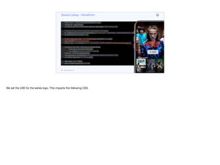 }
private void init(Content lead, List<Content> popularTitles,
List<Content> myTitles,
List<Content> recommended) {
Resources r = Resources.getGlobalResources();
Toolbar tb = getToolbar();
((Label)tb.getTitleComponent()).setIcon(r.getImage("netflix-logo.png"));
// adding this just so the sidemenu and search icon appear
tb.addMaterialCommandToLeftSideMenu("Placeholder", MATERIAL_AIRPLANEMODE_ON, e ->{});
tb.addSearchCommand(e -> {});
ScaleImageLabel logo = new ScaleImageLabel(lead.logo.get());
logo.setUIID("HeroImageLogo");
Button play = new Button("PLAY", MATERIAL_PLAY_ARROW, "HeroImagePlayButton");
Container heroTitle = BoxLayout.encloseY(logo,
FlowLayout.encloseCenter(play),
new Label("Popular on Netflix", "Lead"));
Style stl = heroTitle.getAllStyles();
stl.setBackgroundType(Style.BACKGROUND_IMAGE_SCALED_FILL);
stl.setBgImage(lead.heroImage.get());
Tabs tabs = new Tabs();
tabs.setTabPlacement(BOTTOM);
Container content = BoxLayout.encloseY(heroTitle,
movieList(popularTitles),
new Label("My List", "Lead"),
movieList(myTitles),
Source Listing - HomeForm
codenameone.com github.com/codenameone/CodenameOne
We set the UIID for the series logo. This impacts the following CSS.
 