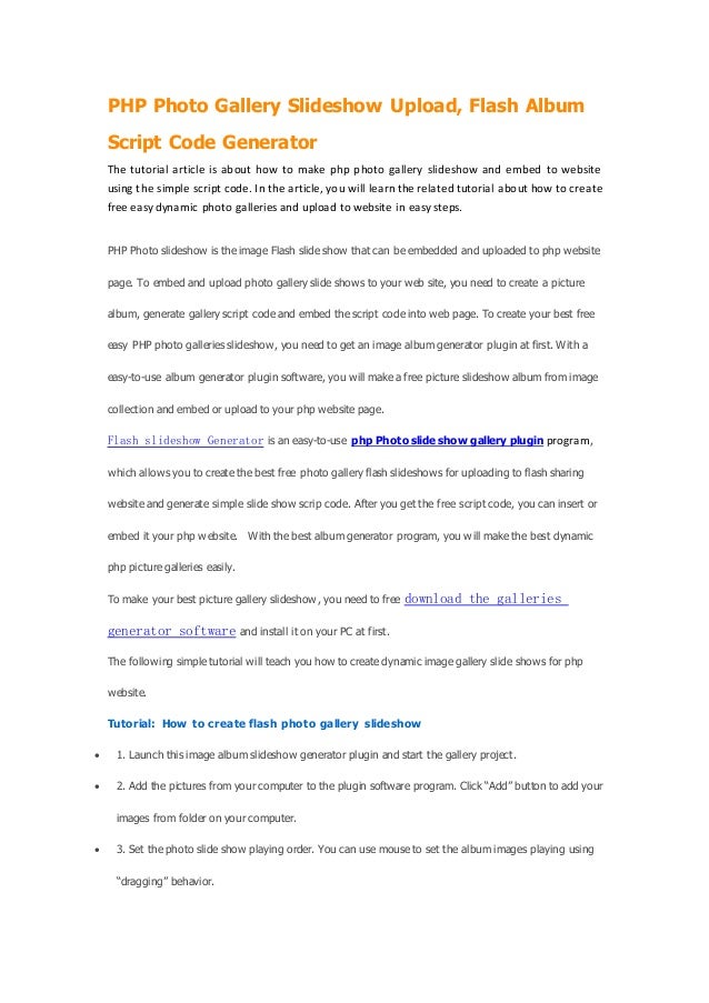 How to Create php flash photo slideshow gallery