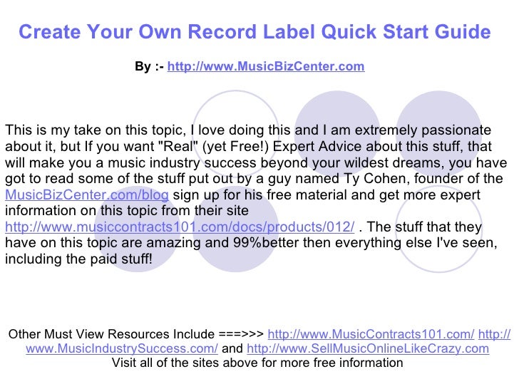 Create Your Own Record Label Quick Start Guide