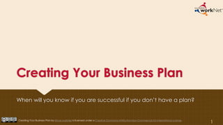 Creating Your Business Plan
When will you know if you are successful if you don’t have a plan?
1Creating Your Business Plan by Illinois workNet is licensed under a Creative Commons Attribution-Non-Commercial 4.0 International License.
 